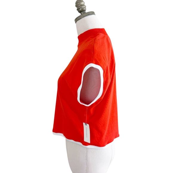 NWT Anthro Maeve Orange Short Sleeve Boxy Fit Top Women's Size Medium Mock Neck - Picture 3 of 7